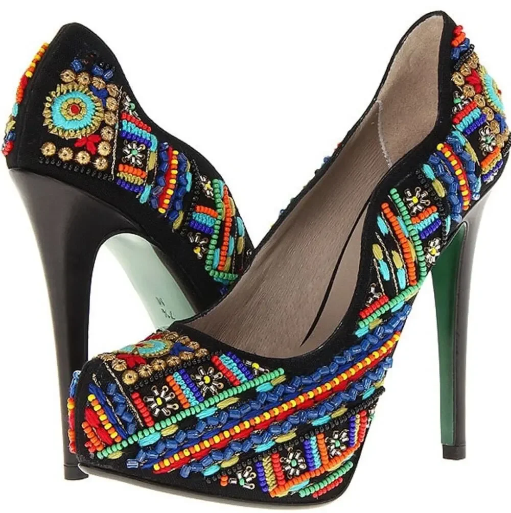 LISA FOR DONALD J. PLINER Alexis Beaded Platform Pump Size 7 Multicolor Slip-On - Picture 1 of 12